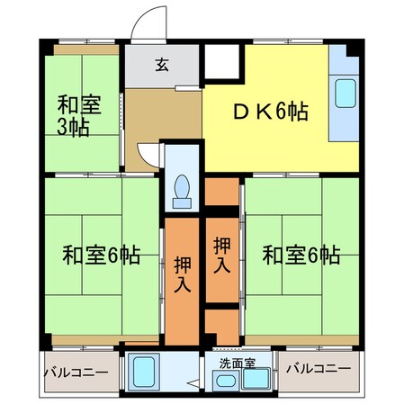 ビレッジハウス加賀田　2号棟の物件間取画像